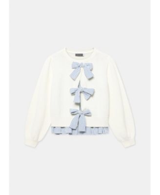  Women's Cotton Blend Bow Detail Sweater