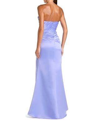 Strapless Gathered High Slit Gown