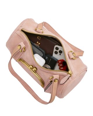 Kisslock Medium Suede Barrel Bag