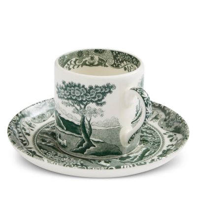 Heritage Green Italian Espresso Cup and Saucer, Set of 4