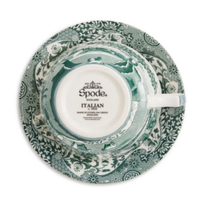 Heritage Green Italian Breakfast Cup and Saucer, Set of 4
