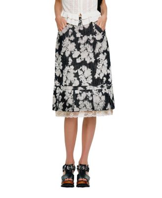  Rose Illusion Denim Lace Trimmed Skirt