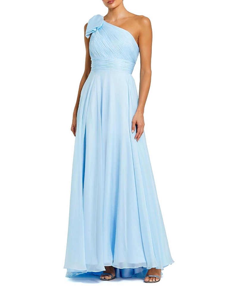 Mac Duggal Pleated One Shoulder Chiffon Gown