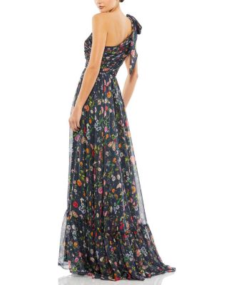  Petite Tied One Shoulder Cut Out Flowy Gown