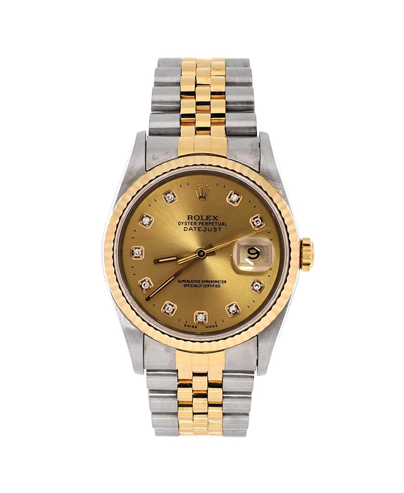 Pre-Owned Rolex Oyster Perpetual Datejust Automatic Watch in Stainless Steel and Gold with Diamond Markers 36mm