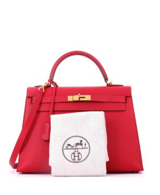 Kelly 32 Handbag Red Epsom with Gold Hardware
