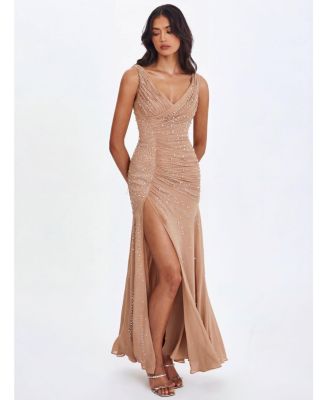  Viveca Crystal-Embellished Asymmetrical Ruched Maxi Dress