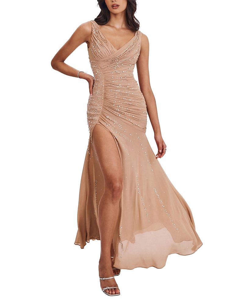 Miss Circle Viveca Crystal-Embellished Asymmetrical Ruched Maxi Dress