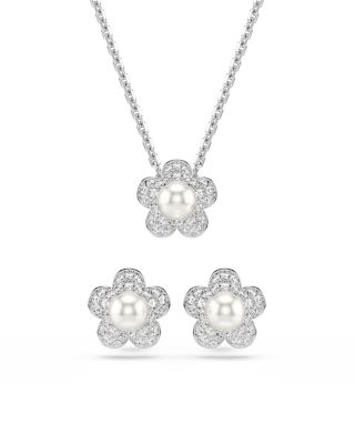 Ariana Grande x Swarovski Crystal & Imitation Pearl Flower Pendant Necklace & Stud Earrings Set