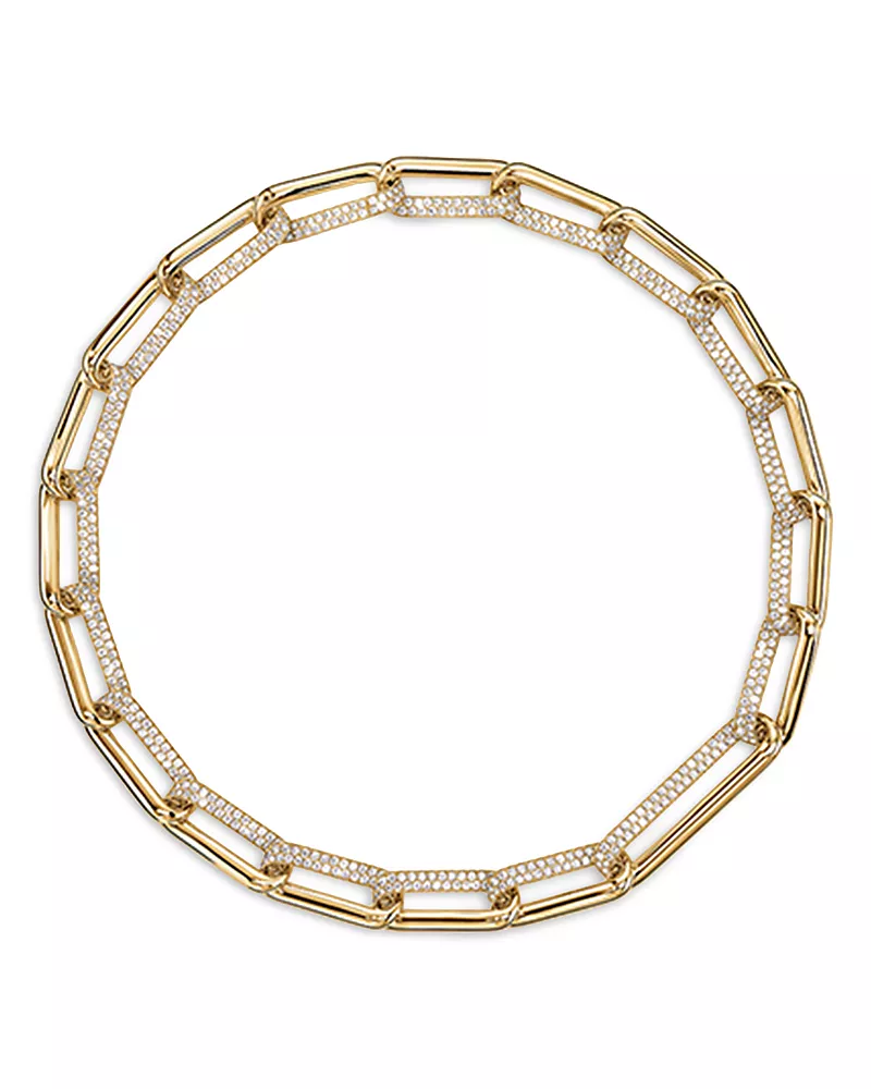 Hearts On Fire 18K Yellow Gold Diamond Elongated Link Necklace, 17.25
