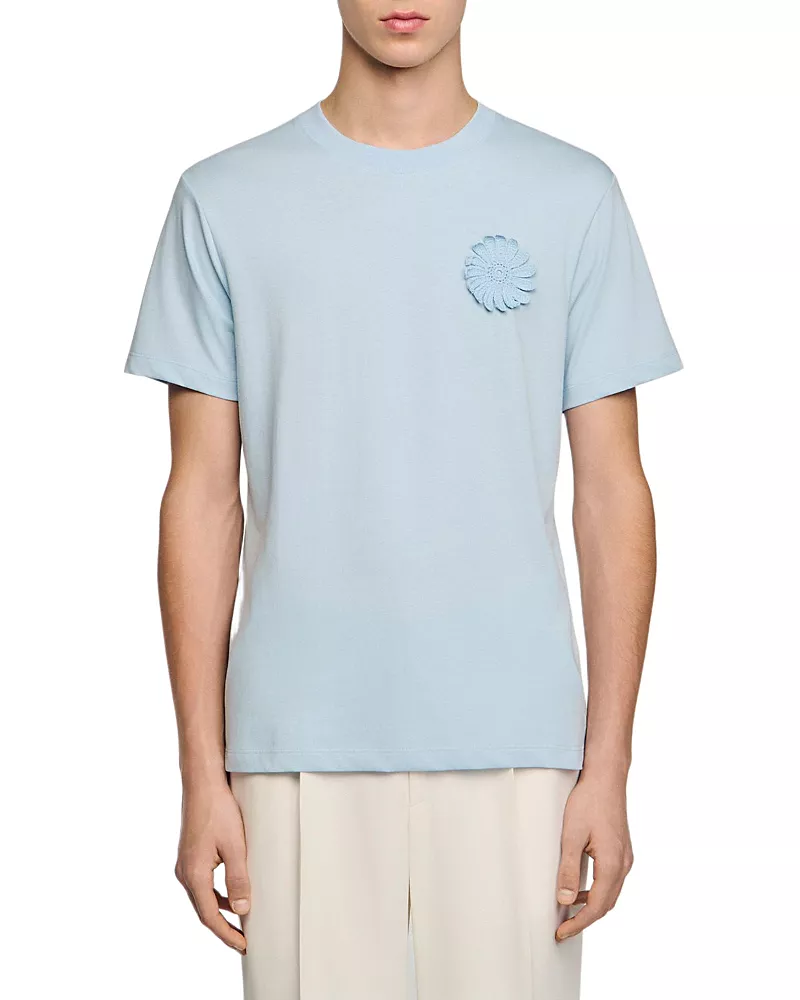 Sandro Cotton Crochet Flower Tee