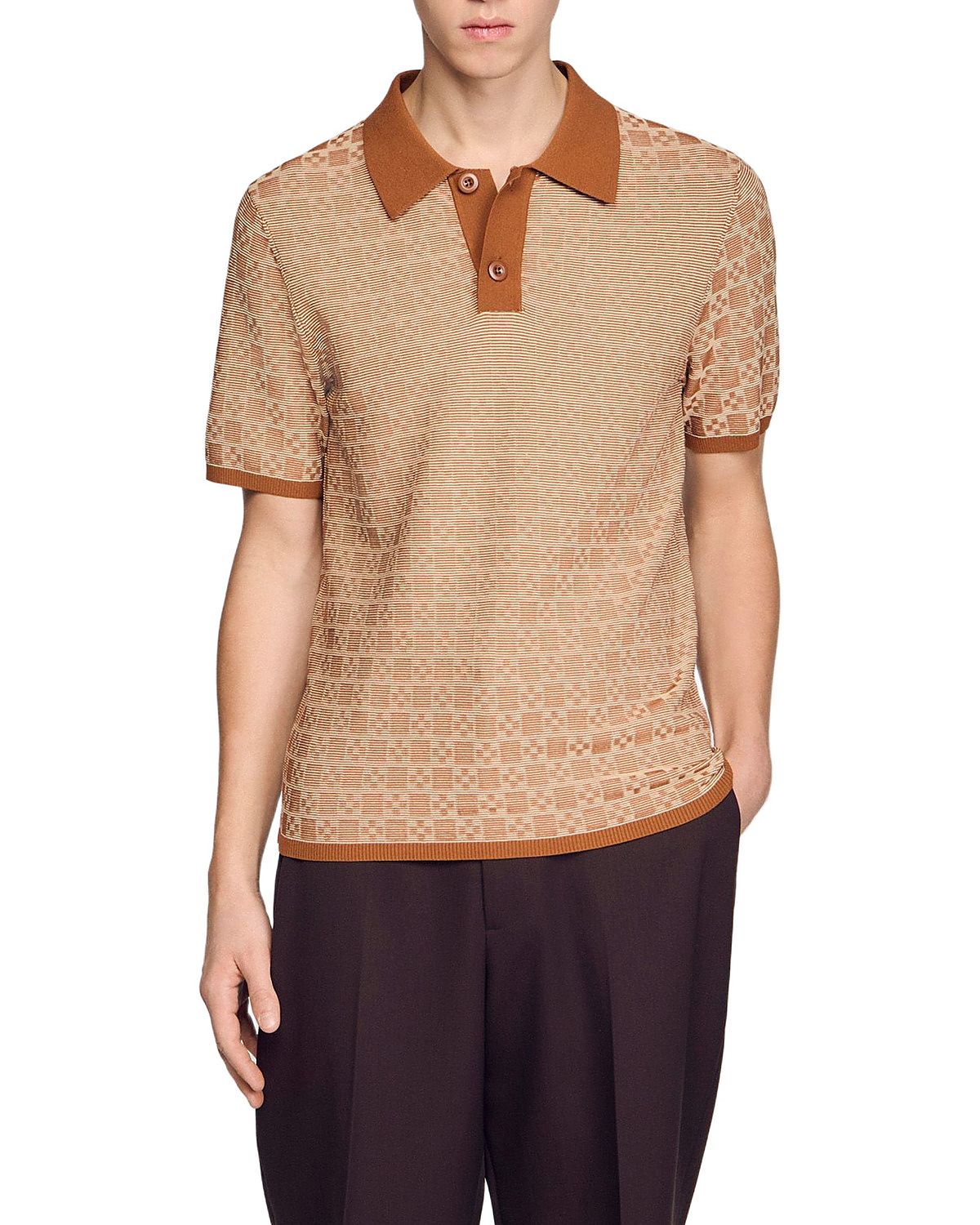 Sandro Square Cross Jacquard Polo Shirt
