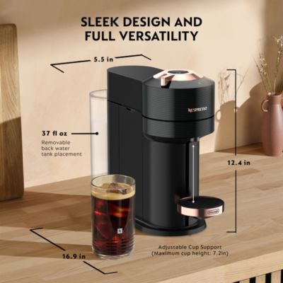 Vertuo Next Premium Coffee and Espresso Maker by DeLonghi with Aeroccino Milk Frother, Black Rose Gold