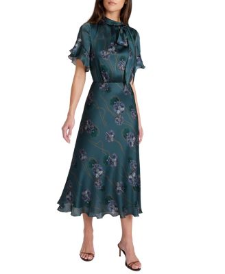  Sabrina Short Sleeve Tie Neck Midi Dress