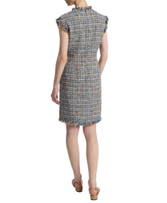  Tuscany Cap Sleeve V-Neck Sheath Tweed Dress