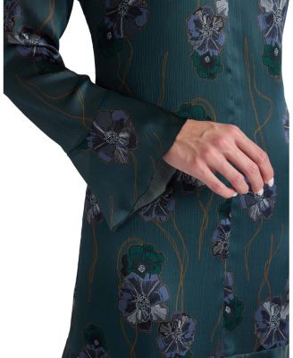  Drake Long Sleeve Printed Shift Dress with Ruffled Skirt