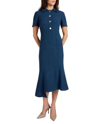  Sahara Short Sleeve Asymmetric Midi Tweed Dress