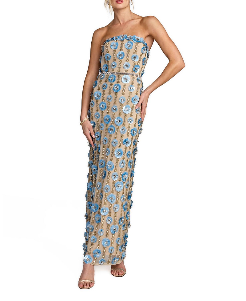 Mac Duggal Beaded Sequin Mesh Strapless Ankle Dress