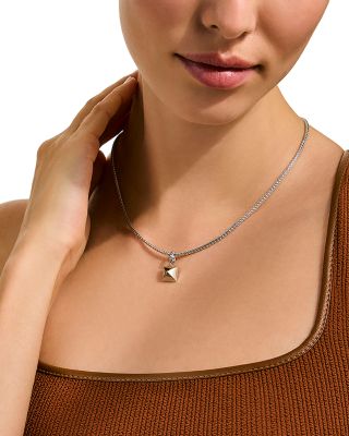 14K Yellow Gold & Sterling Silver Icon Diamond Pyramid Pendant Necklace, 16-18"