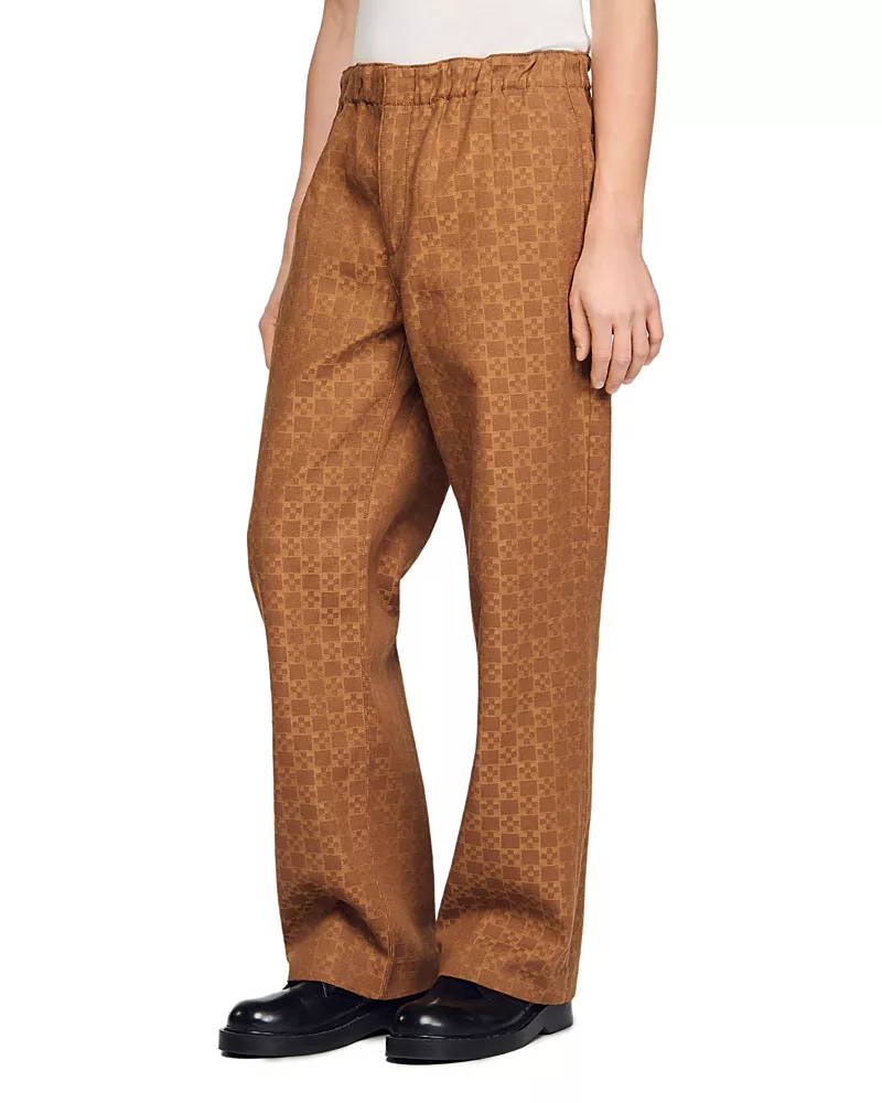 Sandro Wide-leg Jacquard Square Cross Denim Trousers