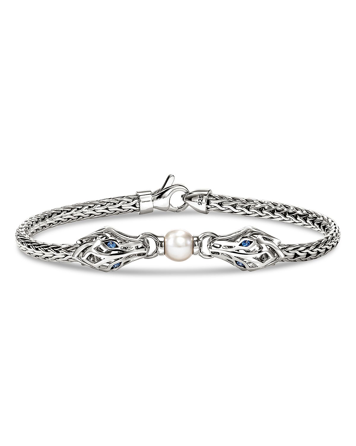 John Hardy Sterling Silver Naga Freshwater Pearl & Blue Sapphire Dragon Chain Bracelet