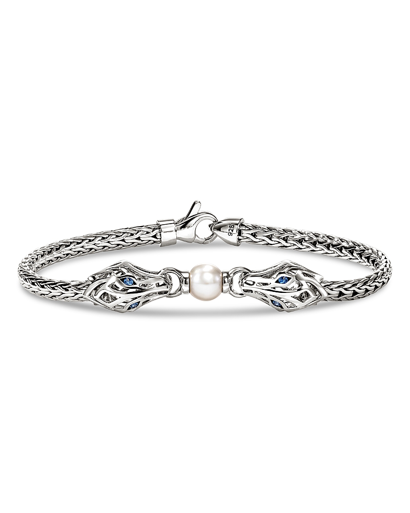 John Hardy Sterling Silver Naga Freshwater Pearl & Blue Sapphire Dragon Chain Bracelet