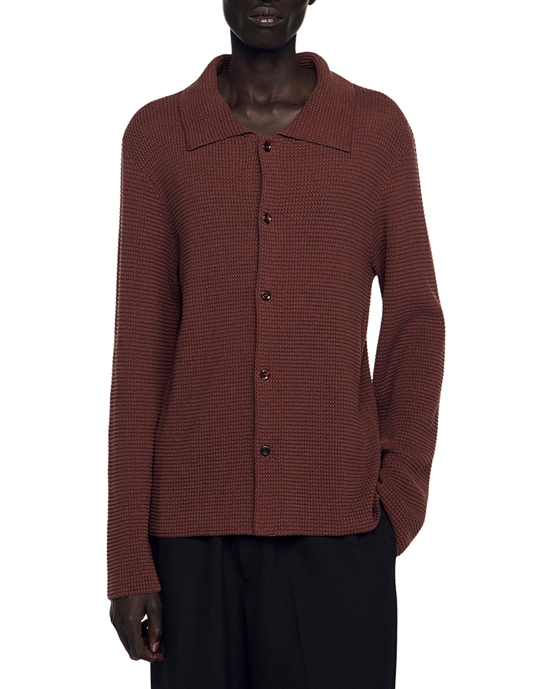 Sandro Boxy Fit Chemise Waffle Knit Shirt
