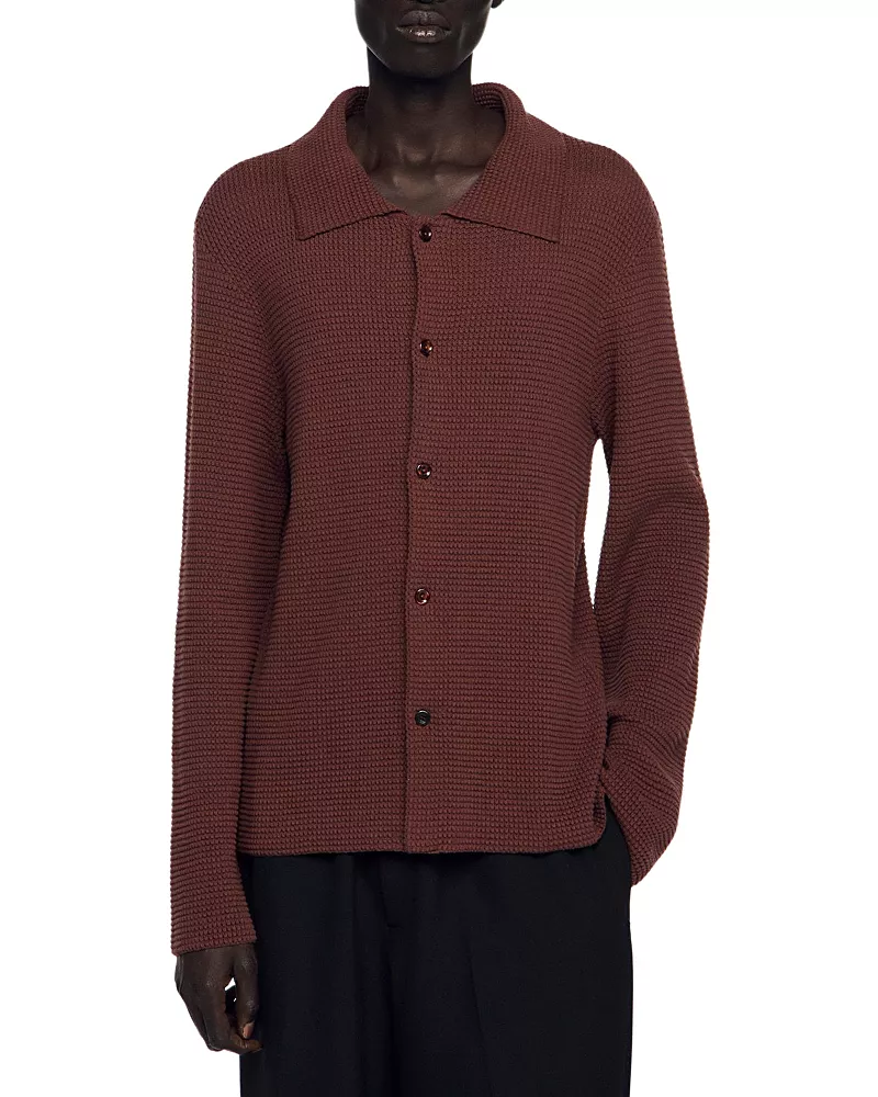 Sandro Boxy Fit Chemise Waffle Knit Shirt