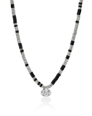 Sterling Silver JH Lovestruck™ Lab Grown Diamond Solitaire Bezel Onyx Heishi Bead Pendant Necklace, 18"