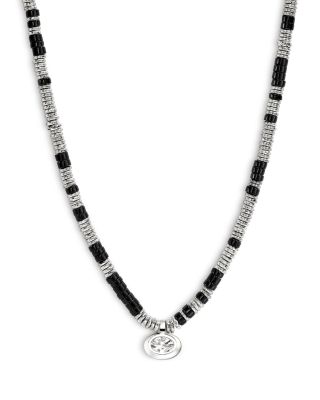 Sterling Silver JH Lovestruck™ Lab Grown Diamond Solitaire Bezel Onyx Heishi Bead Pendant Necklace, 18"