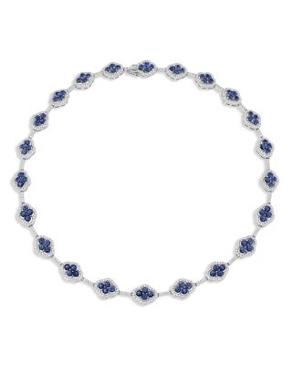 18K White Gold Diamond & Blue Sapphire Maison Necklace, 17"