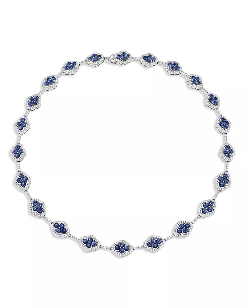 Piranesi 18K White Gold Diamond & Blue Sapphire Maison Necklace, 17