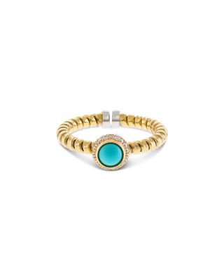 18K Yellow Gold Diamond & Turquoise Via Giardino Tubogas Small Rope Ring