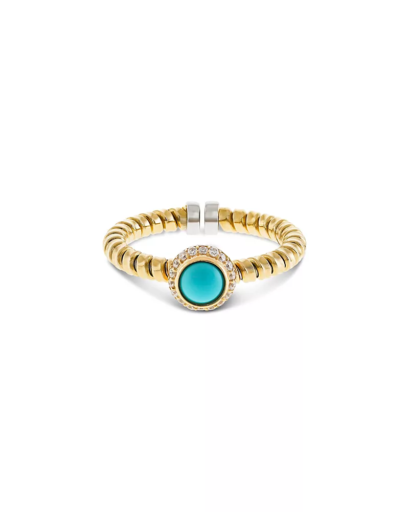 Alberto Milani 18K Yellow Gold Diamond & Turquoise Via Giardino Tubogas Small Rope Ring