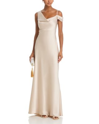 Long Satin One Shoulder Gown - Exclusive