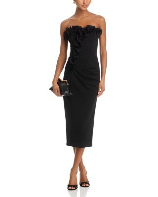 Scuba Crepe Strapless Ruffle Midi Dress - Exclusive