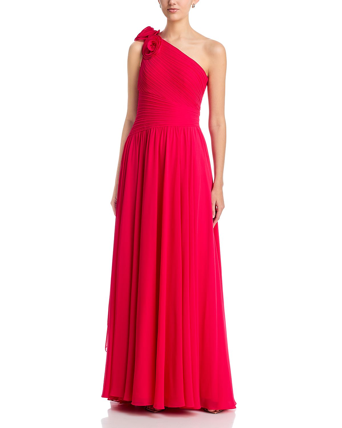 Teri Jon by Rickie Freeman Pleat Chiffon Flower Trim Gown