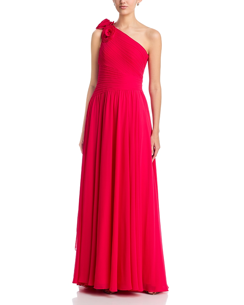 Teri Jon by Rickie Freeman Pleat Chiffon Flower Trim Gown