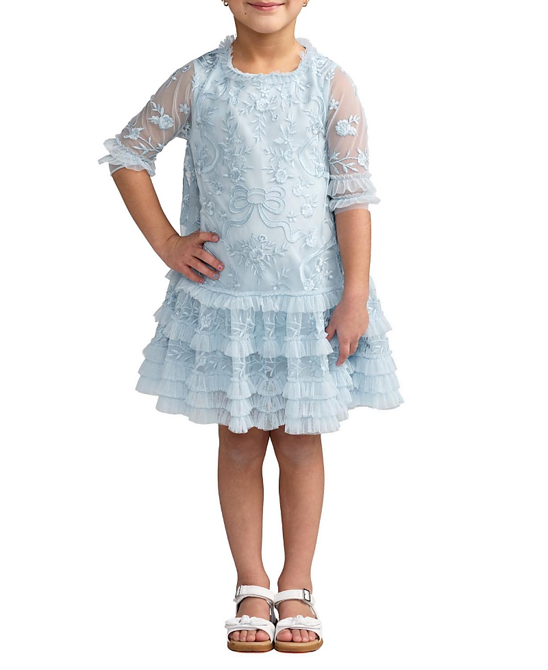 Mac Duggal Girls' Micro Ruffle Embroidered Mini Dress - Little Kid, Big Kid