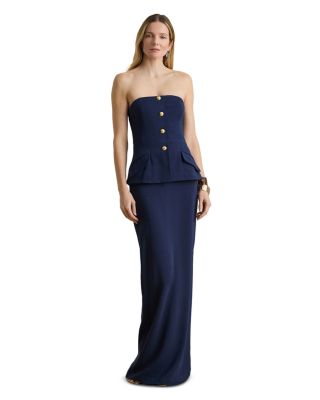 Button Trim Stretch Cady Strapless Gown