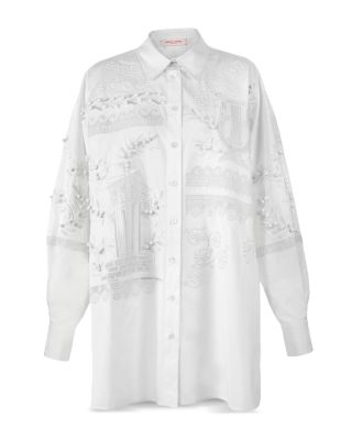 Embroidered Oversized Button Front Top