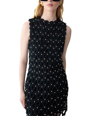 Embellished Crochet Mini Dress