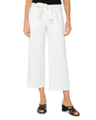 Belted High Rise Crop Wide Leg Jeans in White