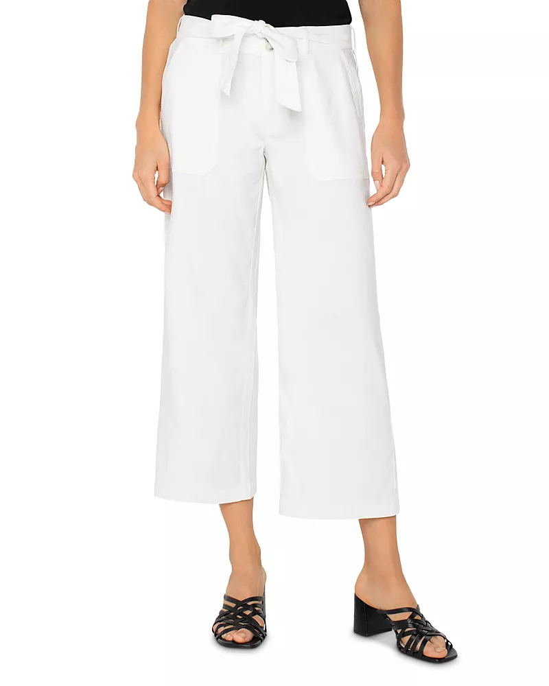 Liverpool Los Angeles Belted High Rise Crop Wide Leg Jeans in White
