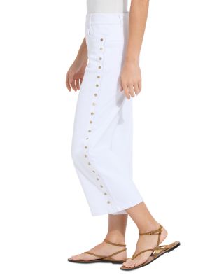 Willa Scallop Studded High Rise Crop Jeans in White