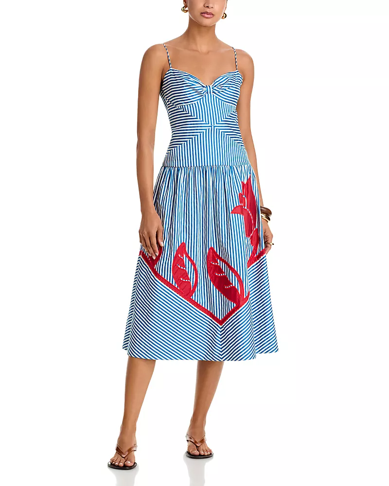 Farm Rio Sky Stripes Sleeveless Midi Dress