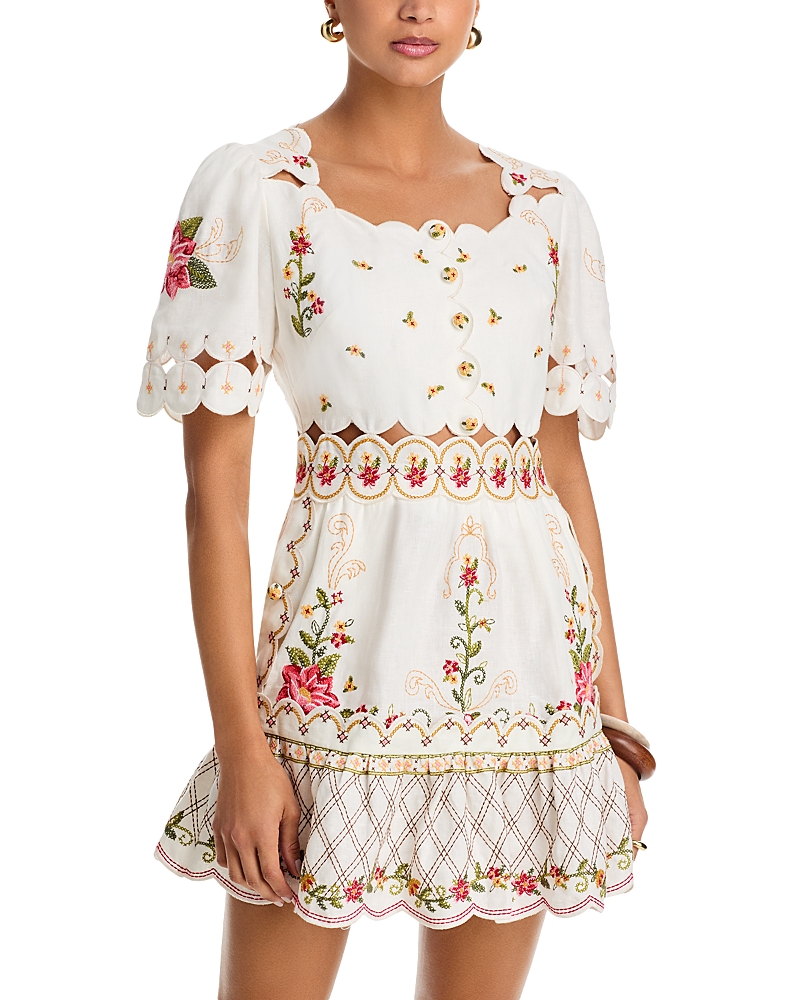 Farm Rio Floral Embroidered Short Sleeve Mini Dress