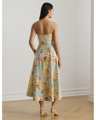 Floral Linen Sleeveless Midi Dress