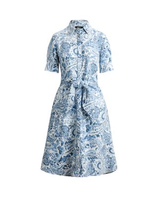 Paisley Tie Front Linen Shirtdress