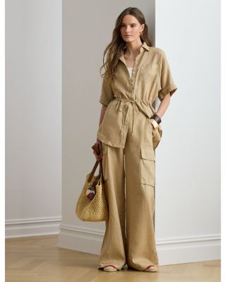 Linen Wide Leg Cargo Pants